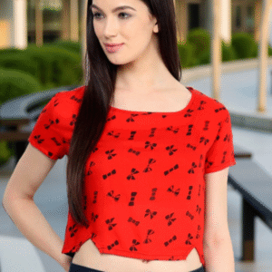 Women Red & Navy Blue Printed Crop Top
