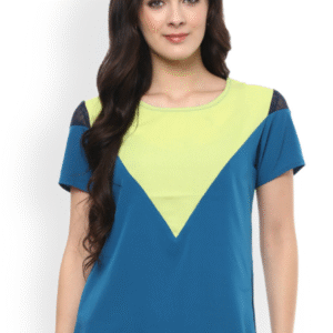Women Blue & Yellow Colourblocked Regular Top