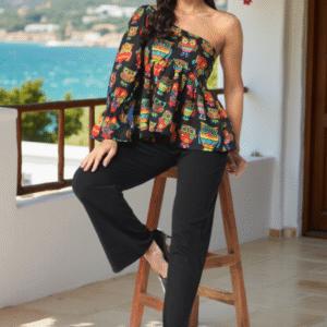 Women Animal Printed Ruffles Cotton Peplum Top