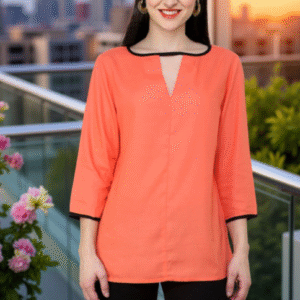 Keyhole Neck Roll-Up Sleeves Top