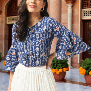 Ethnic Motifs Printed Bell Sleeve Cotton Top