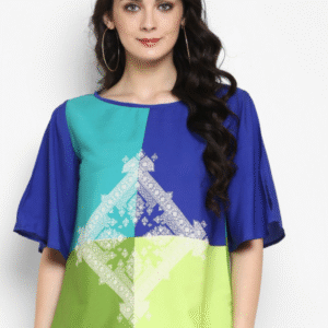 Blue & Green Print Top