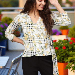 White Floral Print Wrap Top