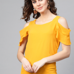 Women Mustard Yellow Solid Cold-Shoulder Top