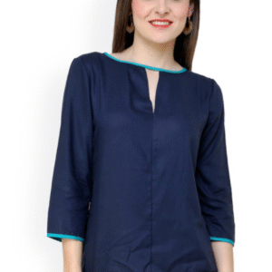 Women Navy Blue Solid Regular Top