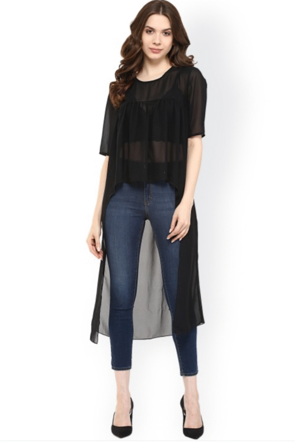 sg2190.png Black Polyester High-Low Sheer Top